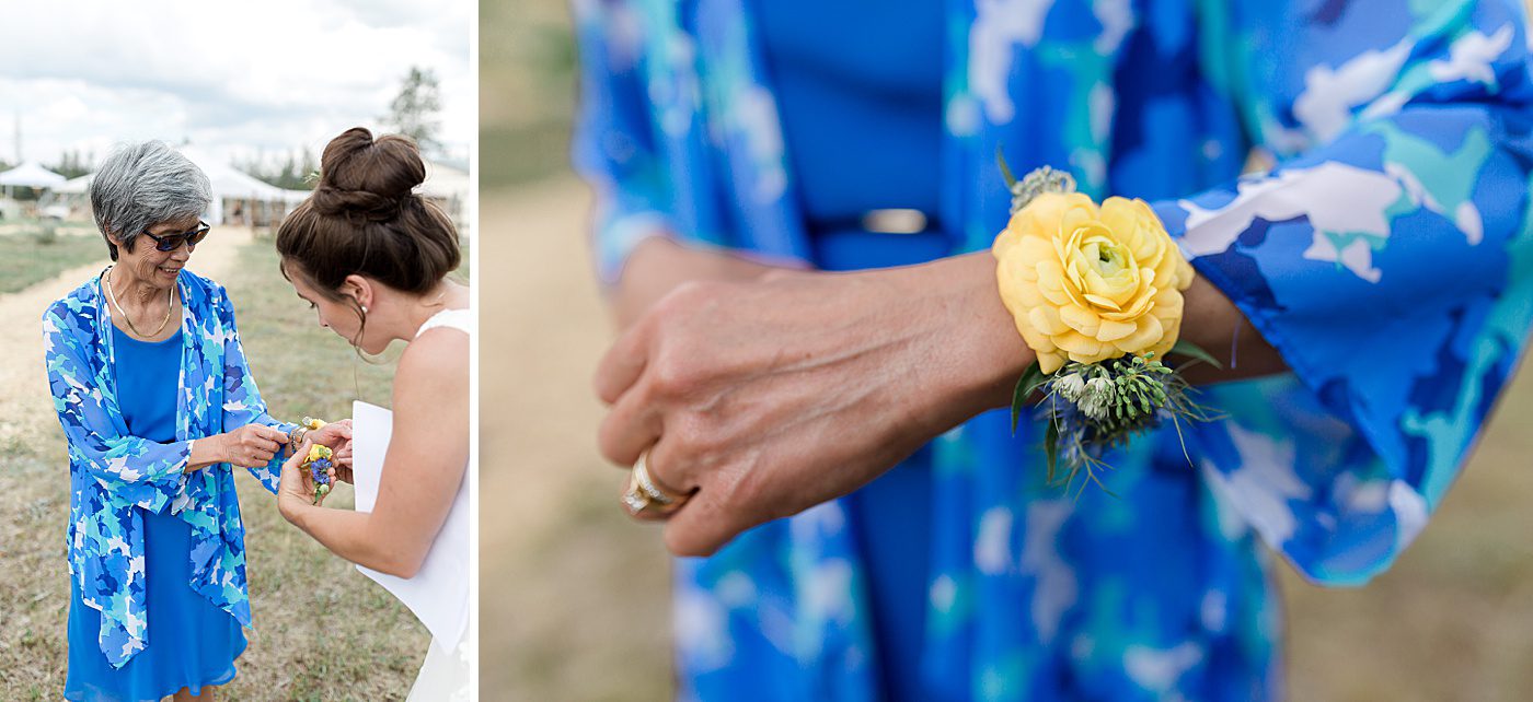 mother of the groom gets a wrist corsage