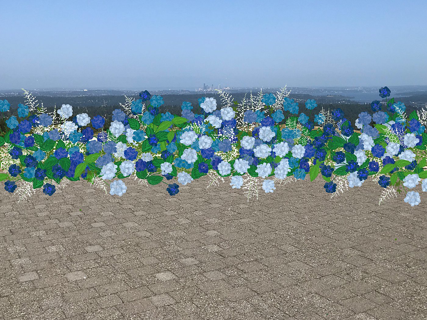 Blue hydrangea wedding ceremony backdrop
