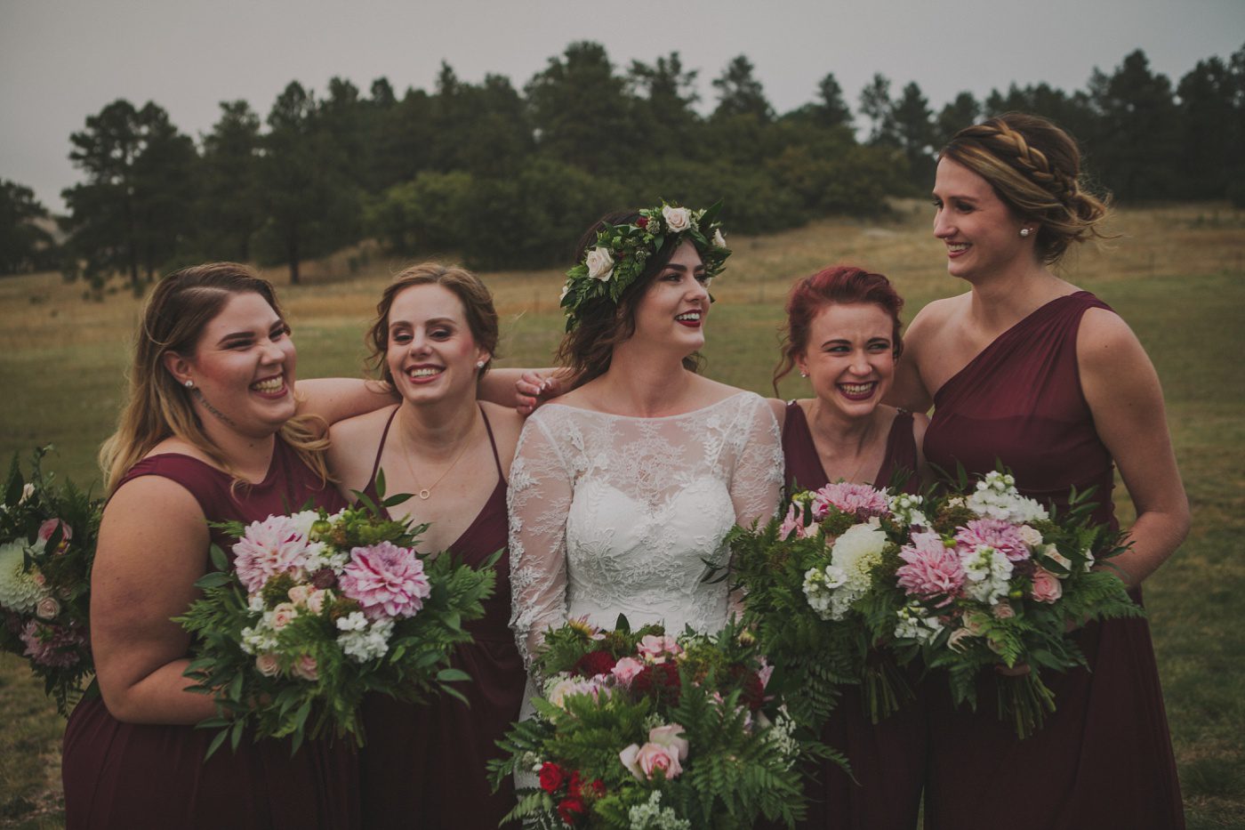 bridesmaids in burgundy