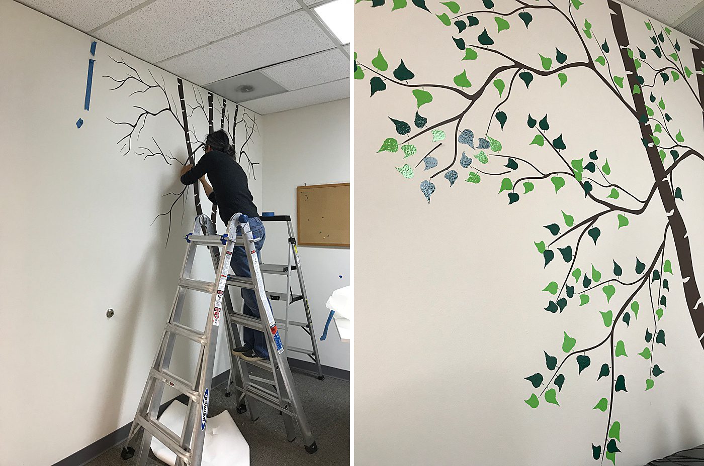 applying a tree decal on a wall