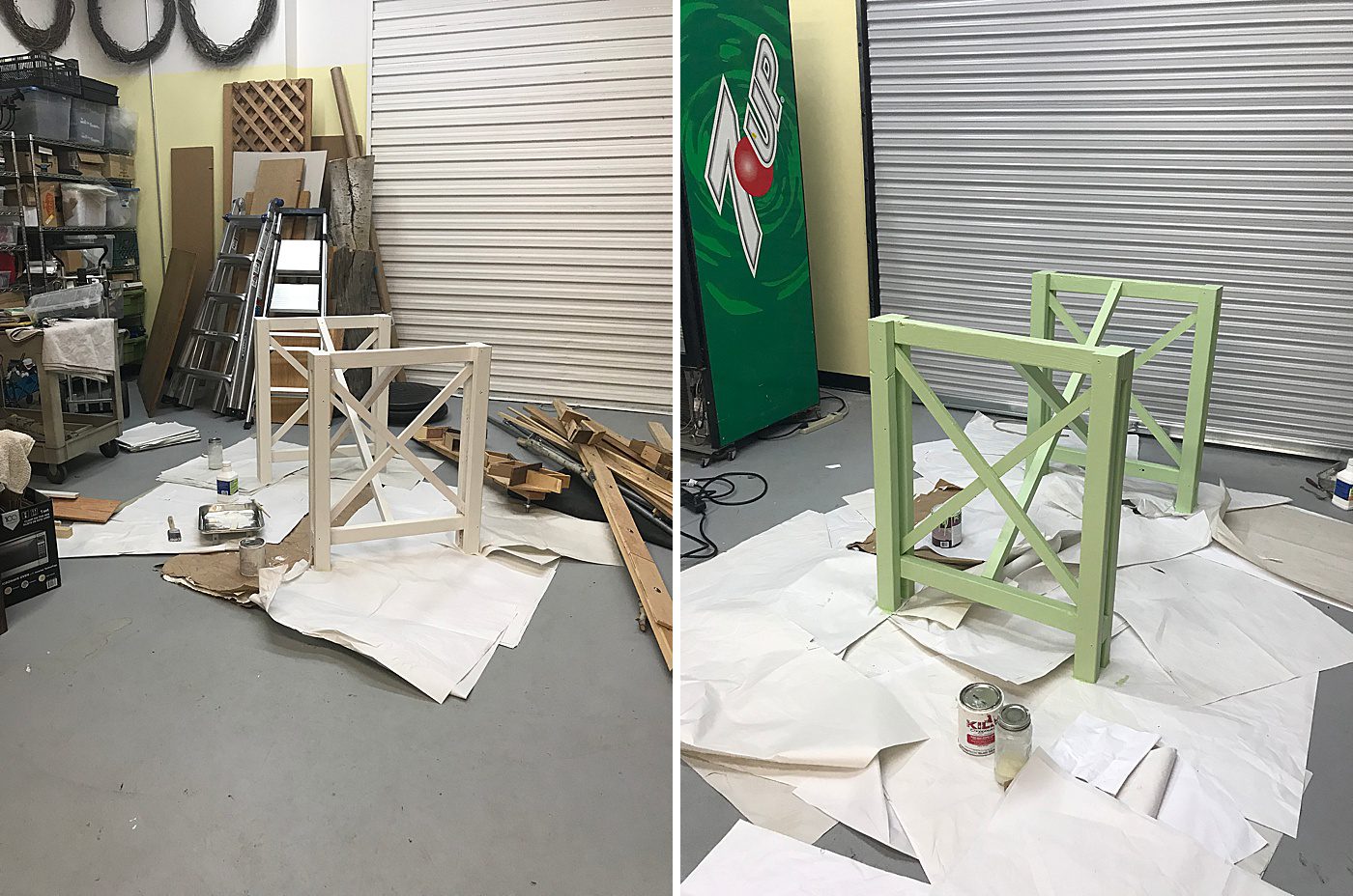 painting table legs green