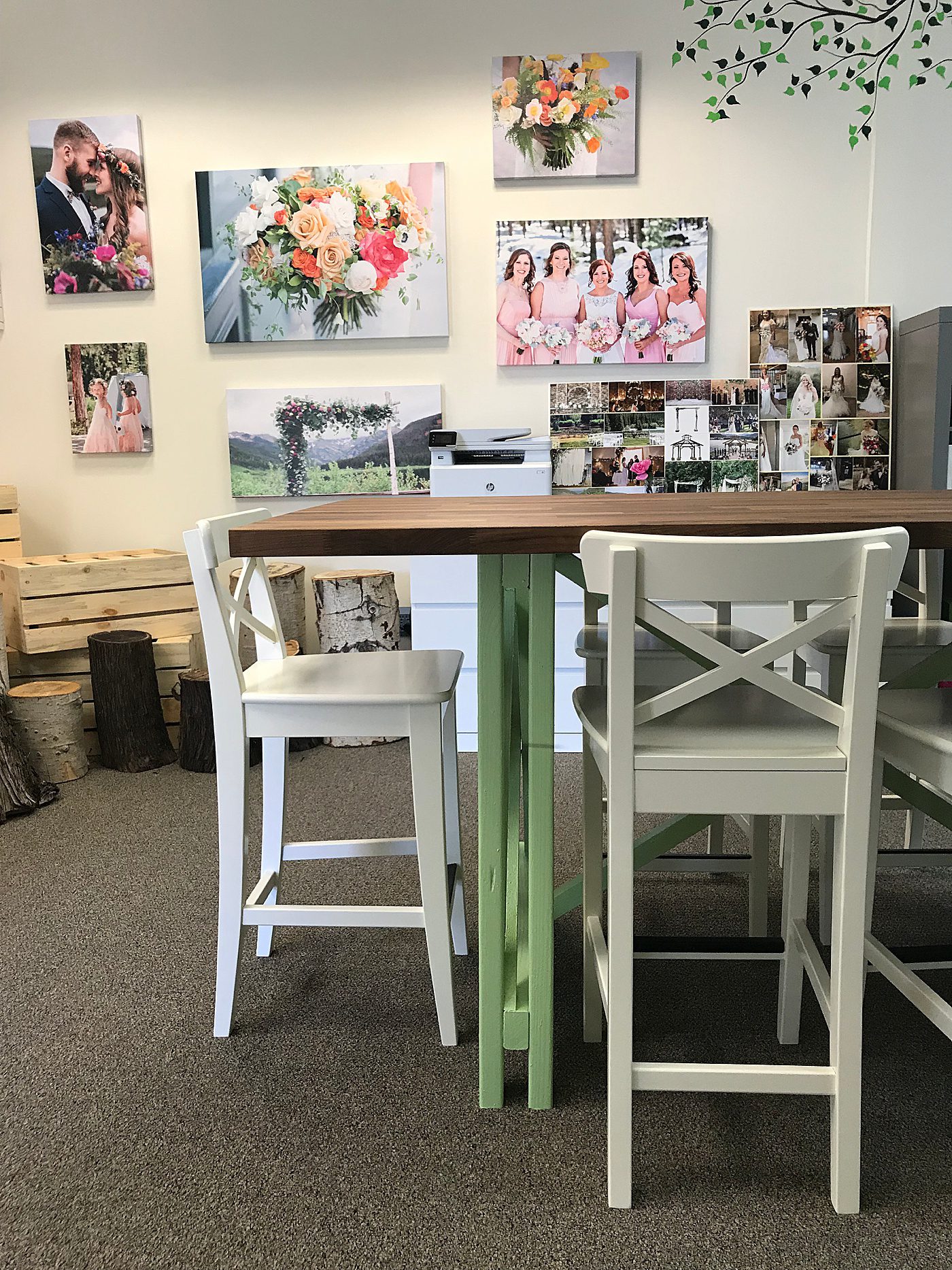 wedding floral consultation table with green legs