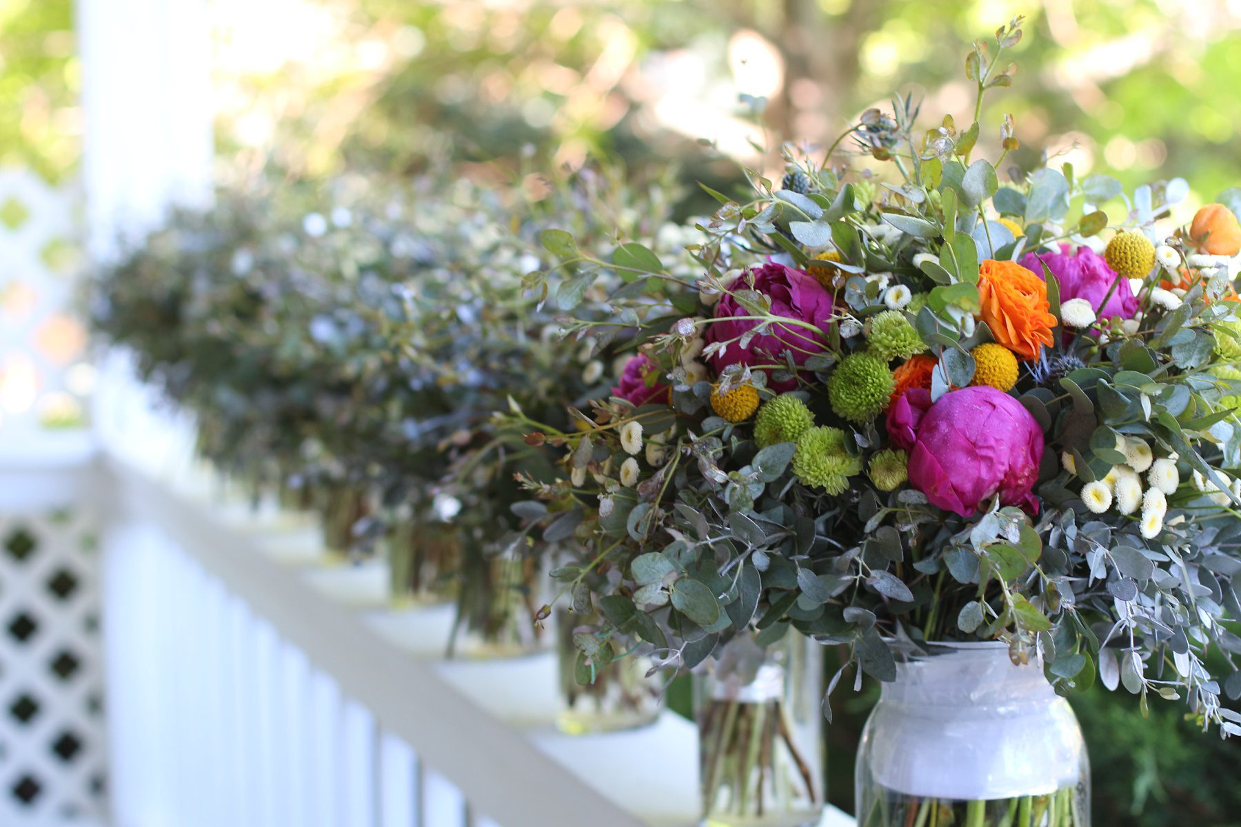 colorful bridal bouquet with eucalyptus