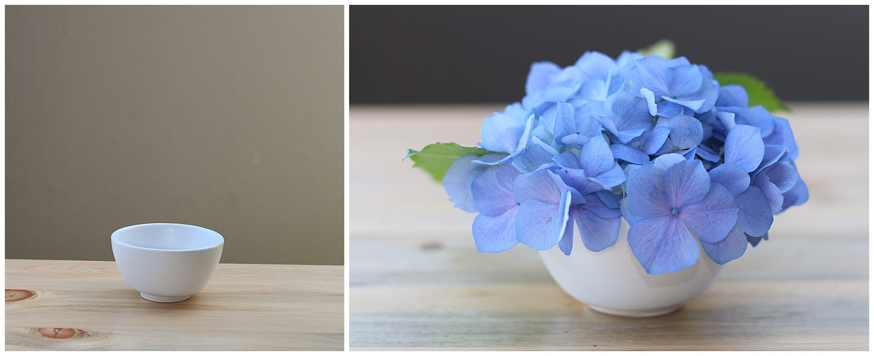 blue hydrangea in a small vase