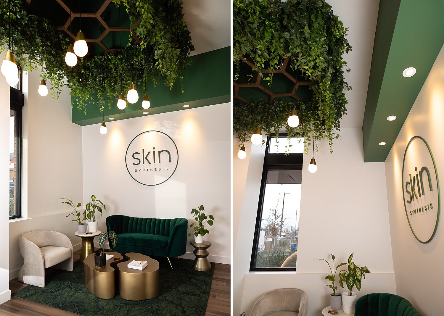 greenery ceiling installation at cosmetic dermatologist clinic