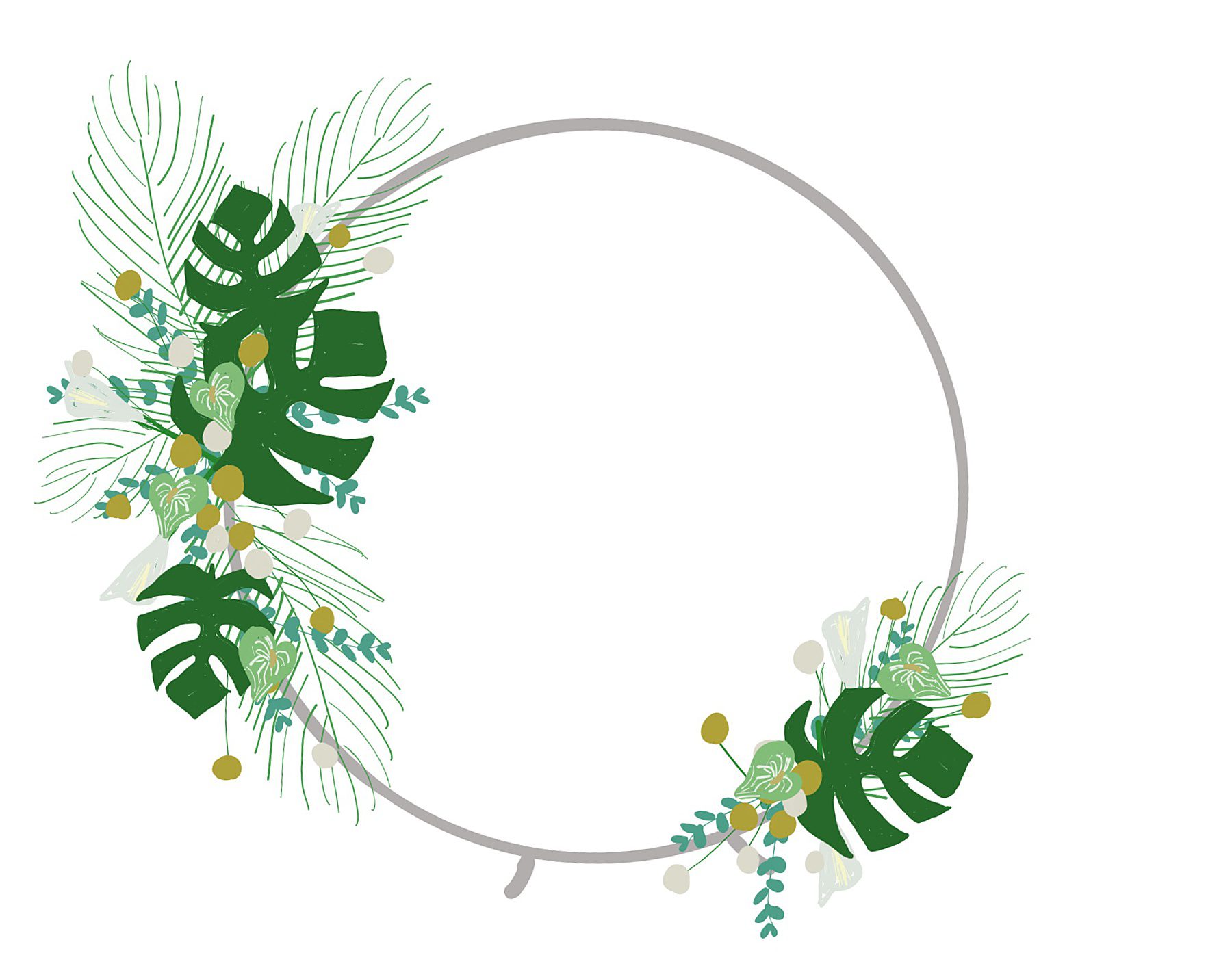 an asymmetric floral conceptual design on a circle arch