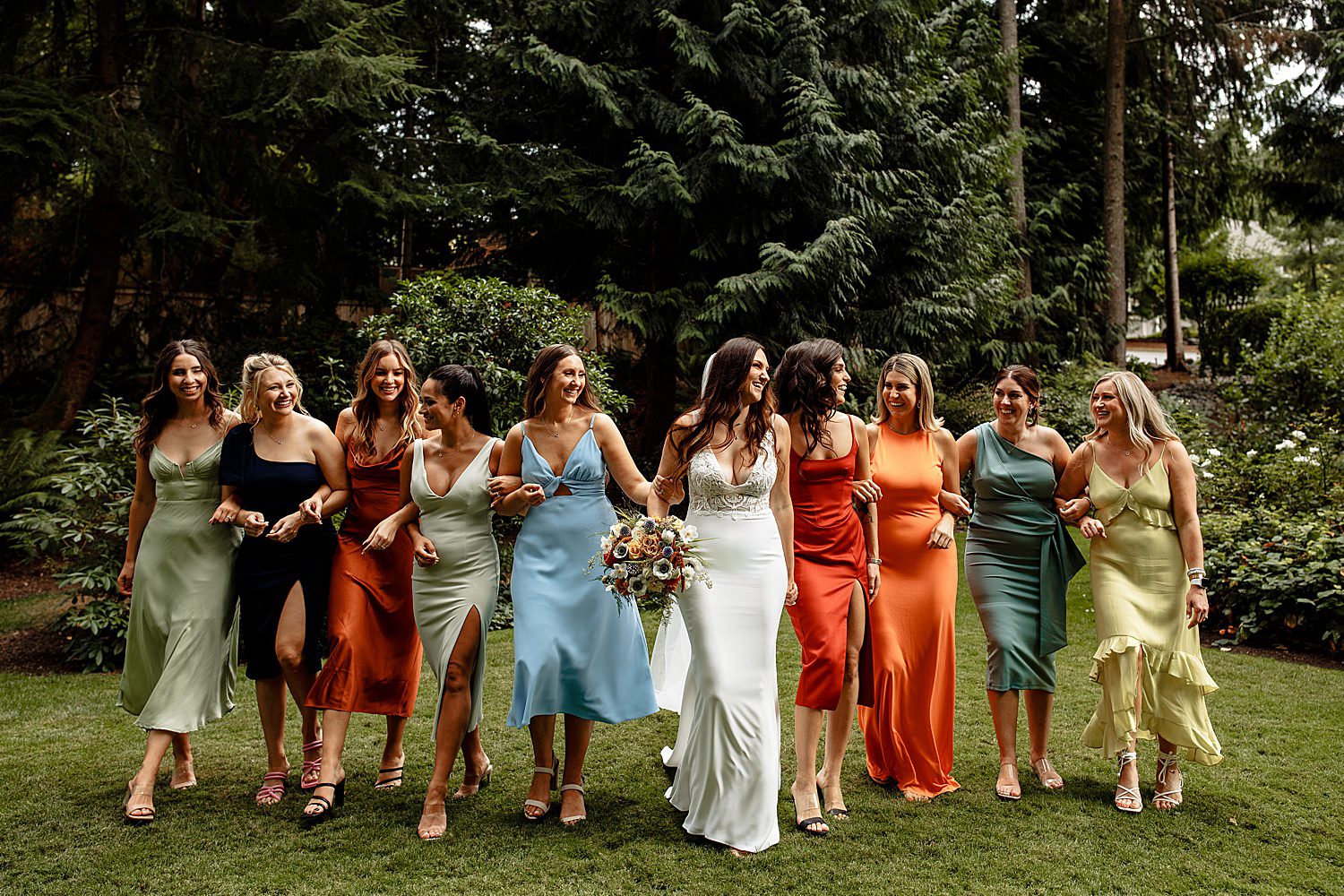 a bridal party in fall tones