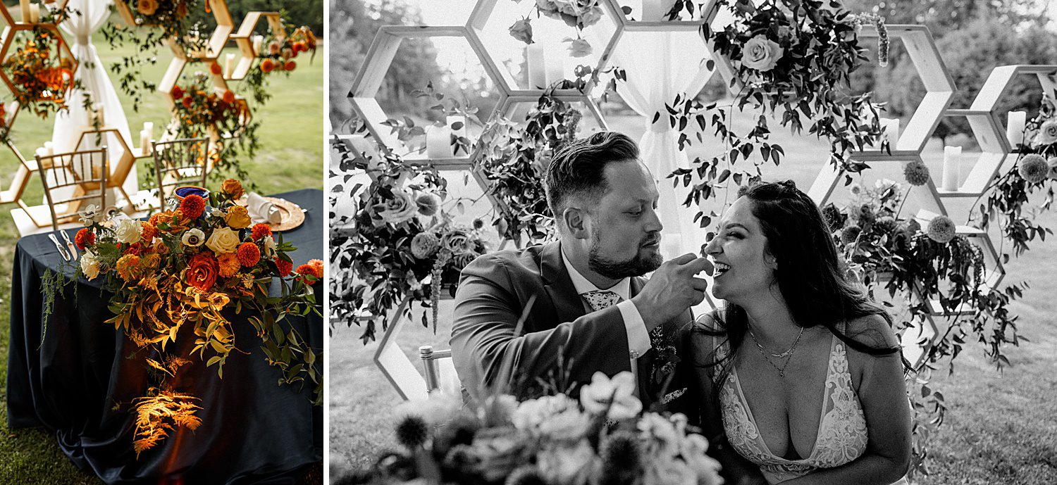 a bride and groom at a sweetheart table