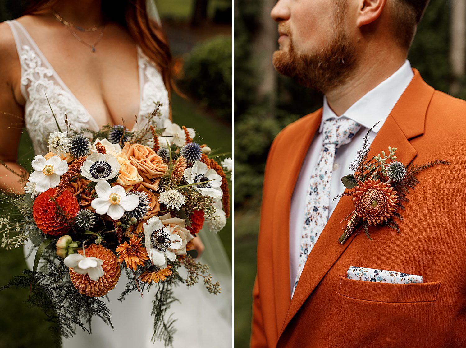 copper and rust fall bridal bouquet with dahlias