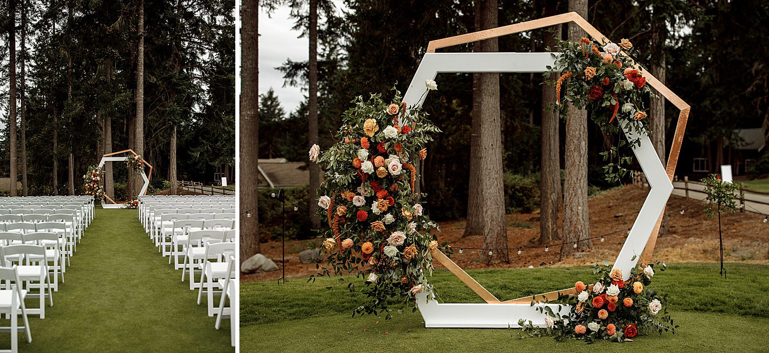 double hexagon arch with fall flowers
