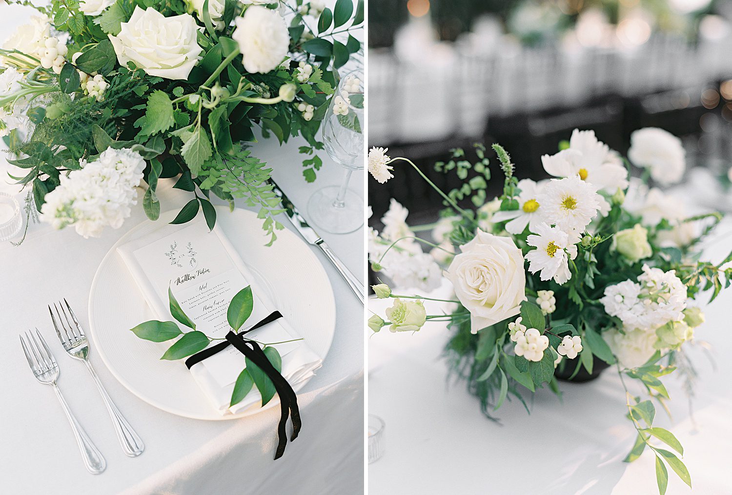 white and green table centerpieces