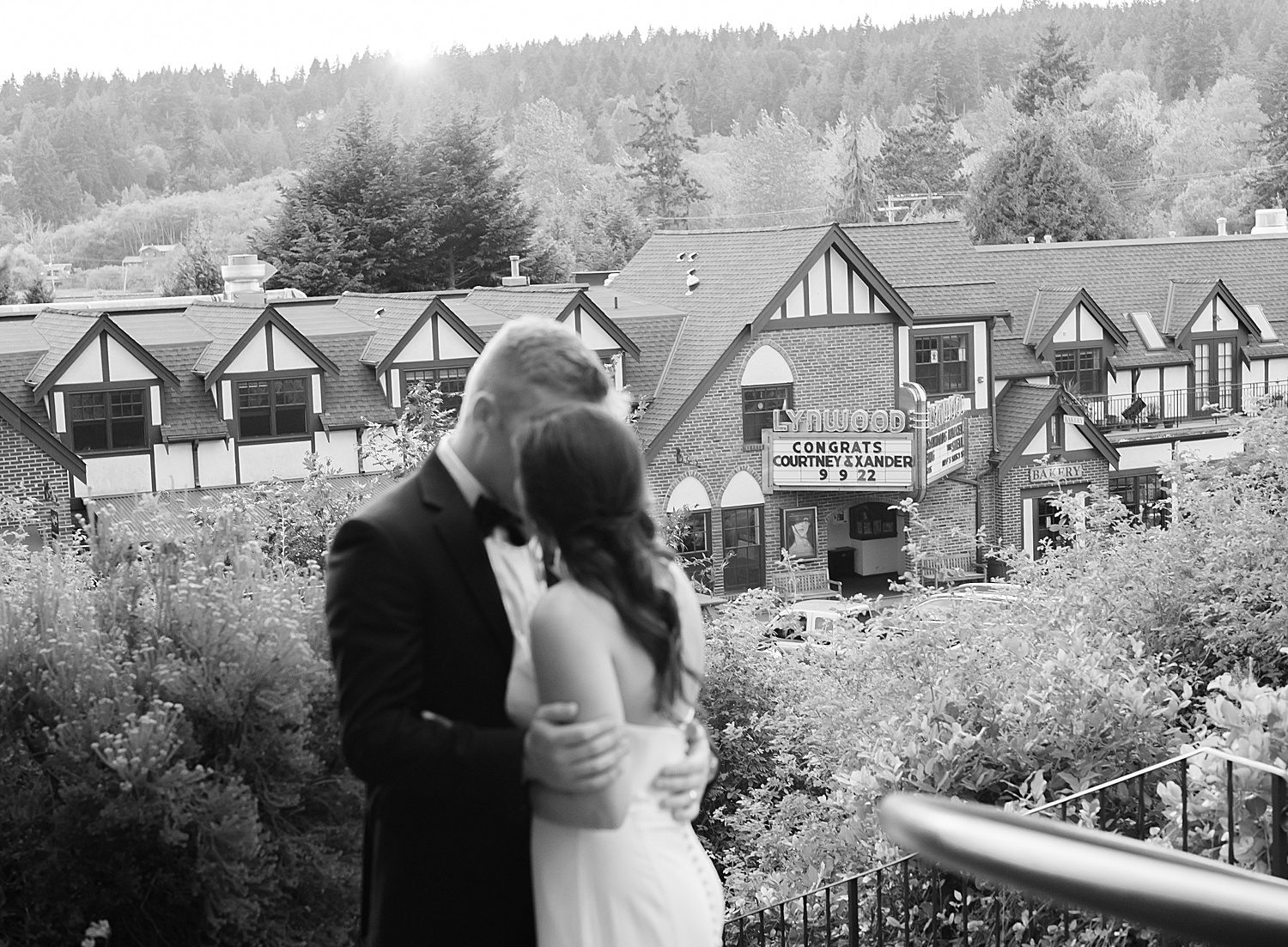 bride and groom kissing