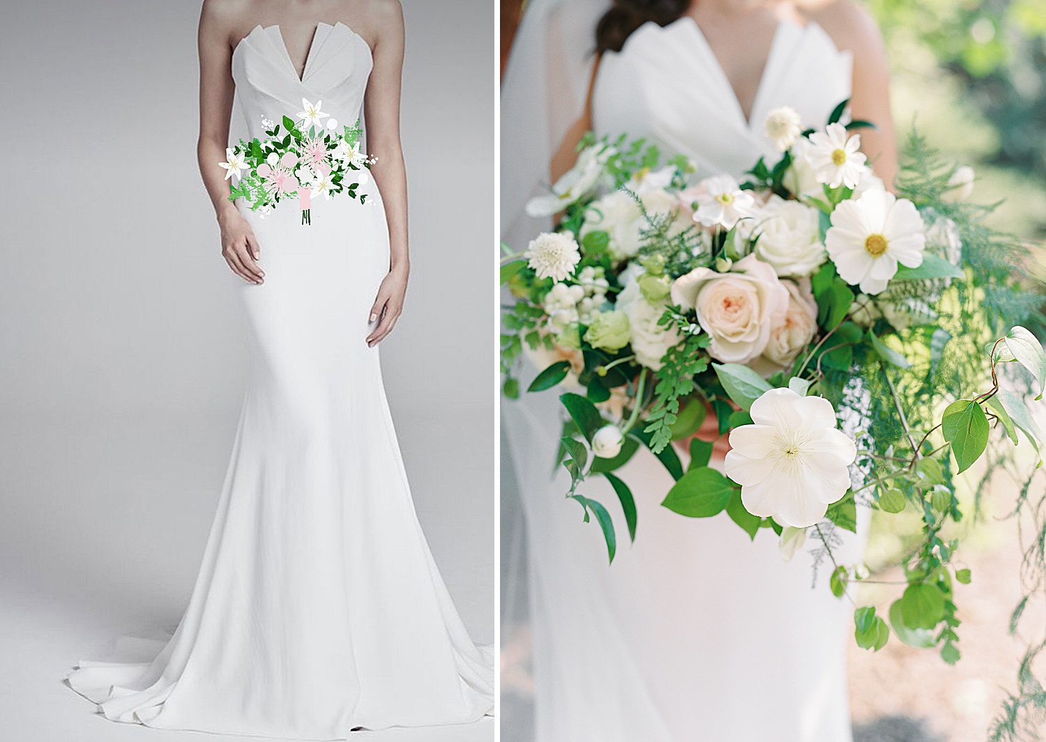 blush and white wedding bouquet with clematis