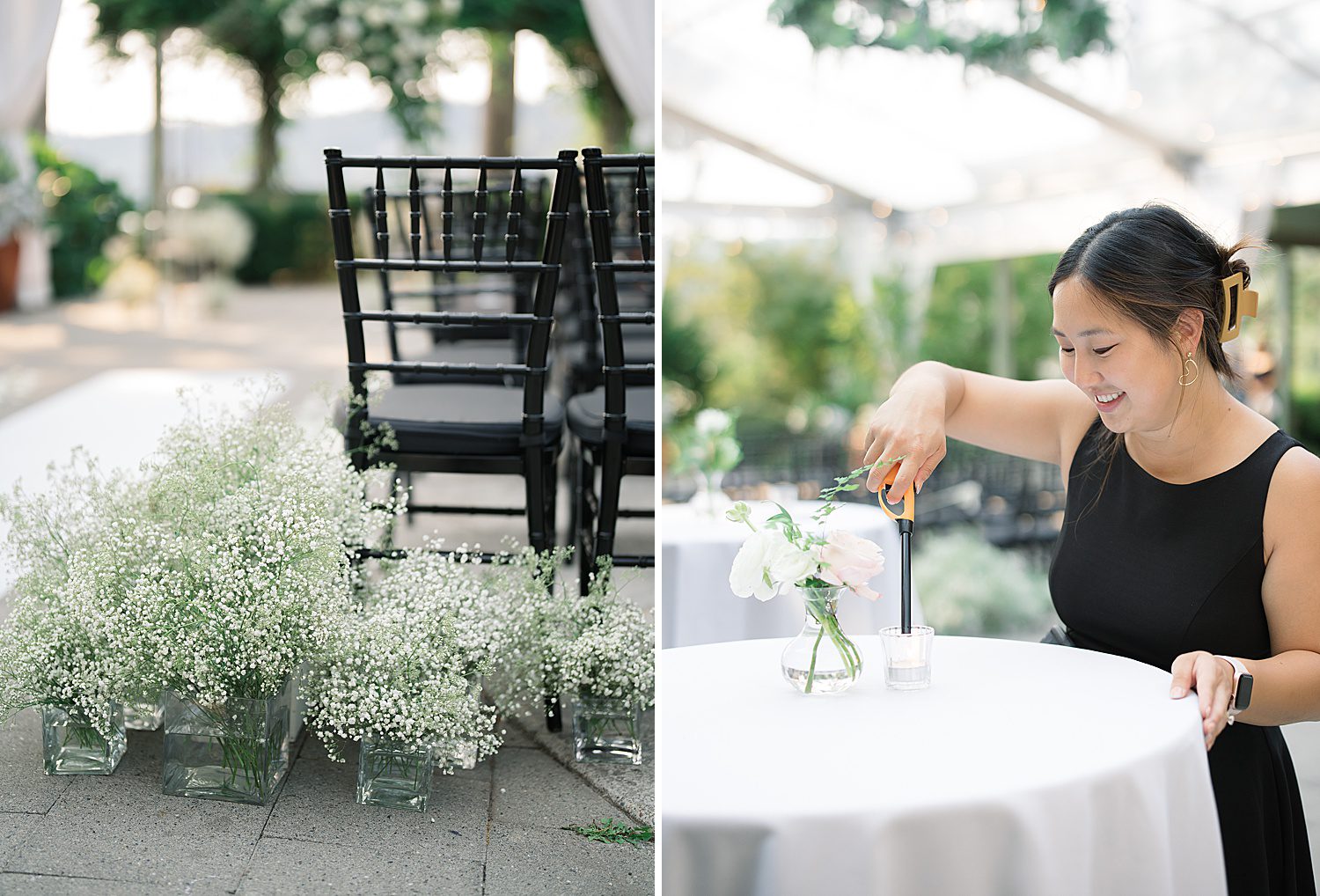 baby's breath at front of aisle