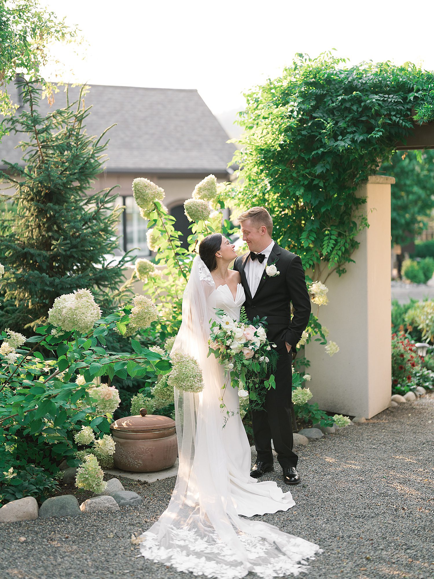 bride and groom at The Manor House on Bainbridge Island