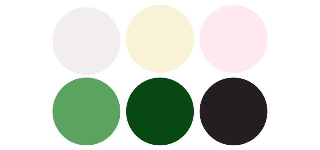 soft color palette of whites, blush, and green