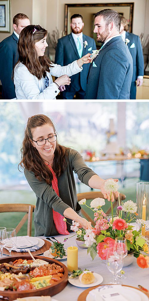 holly yee pinning on a boutonniere