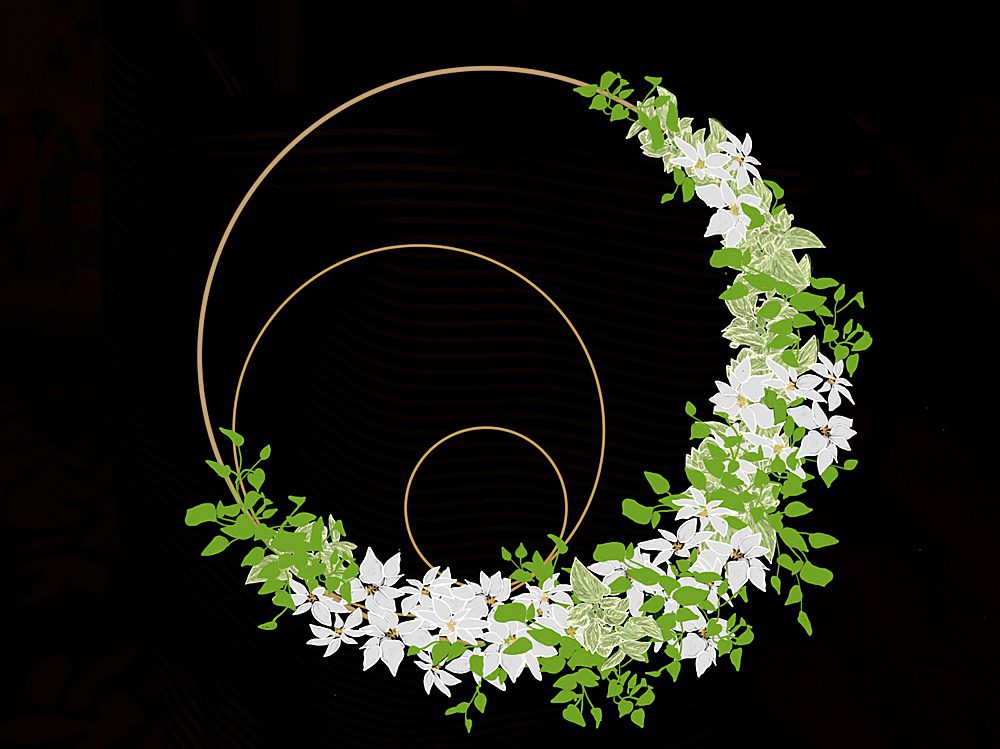 drawing of a wreath using live plants