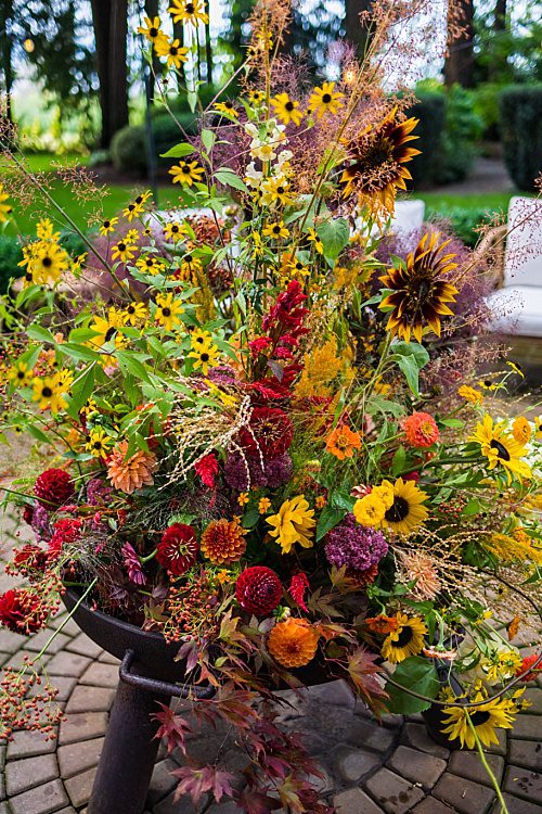 a bonfire made out of fresh flowers